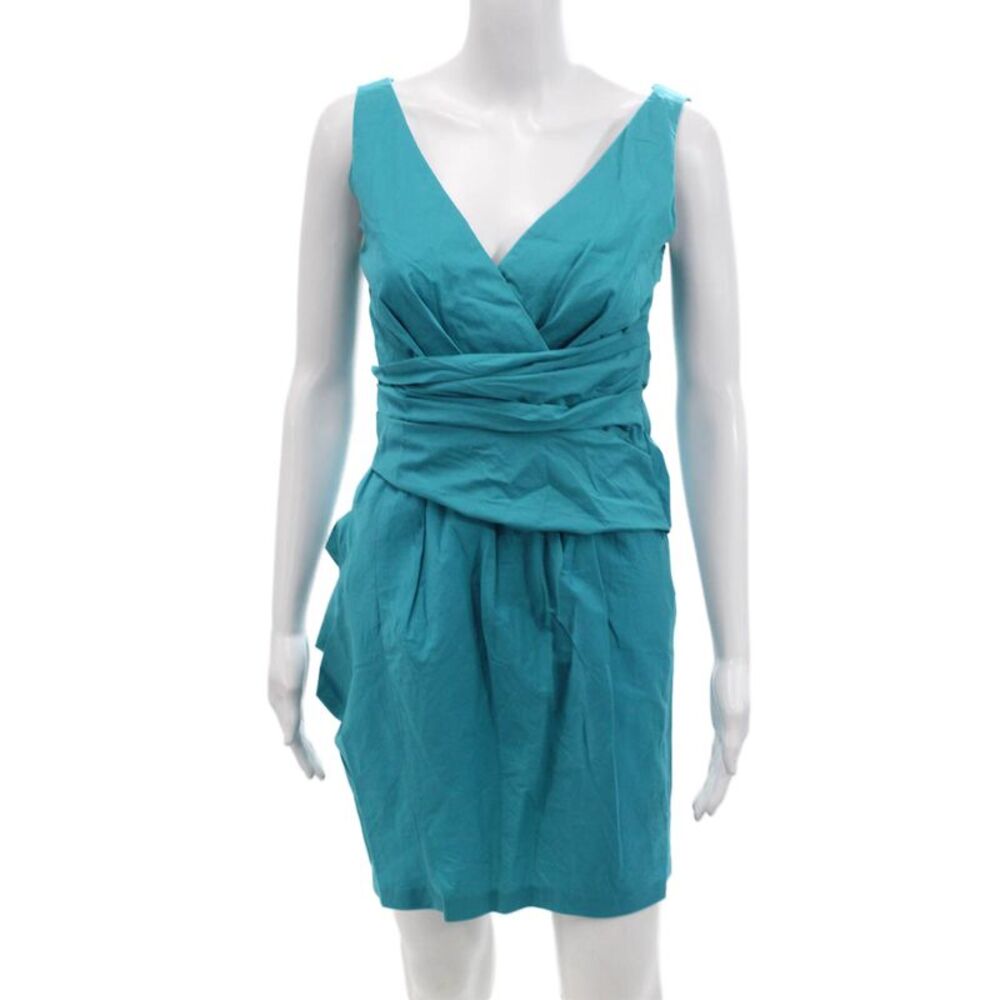 Cynthia Steffe Women Wrap Dress Blue V-Neck Sleeveless Knee-Length Size 2